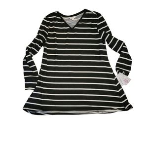 LULAROE NWT Medium ELIZABETH LONG SLEEVE BLACK WHITE STRIPED NEW WITH TAGS SOFT